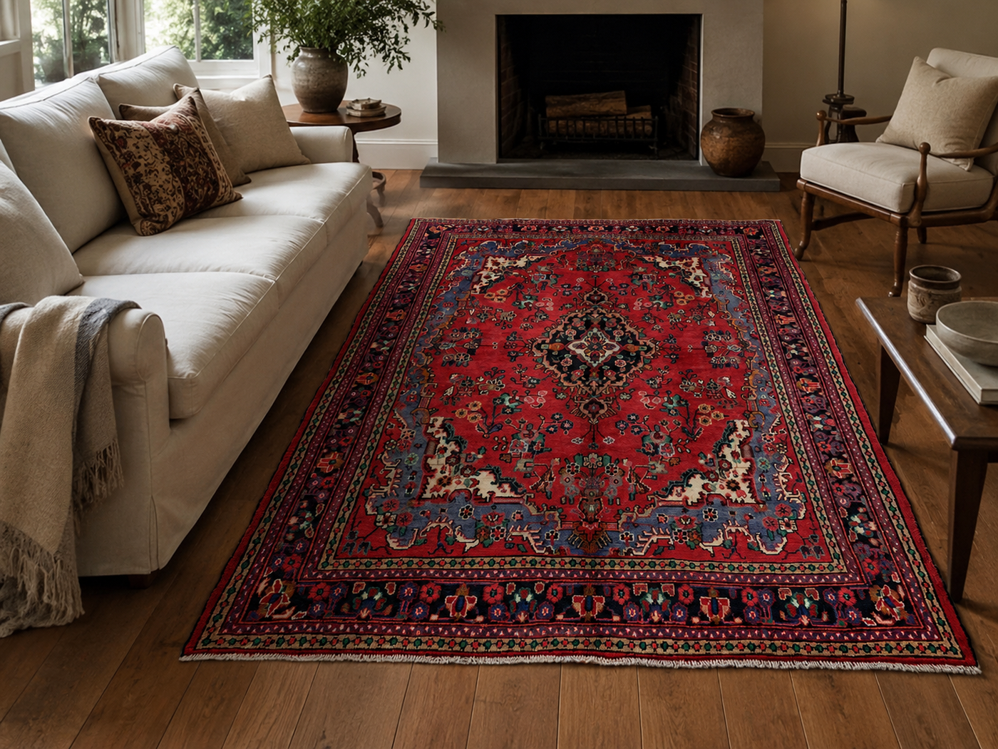 10'0" x 7'3" Handmade Persian Wool Rug room styling example