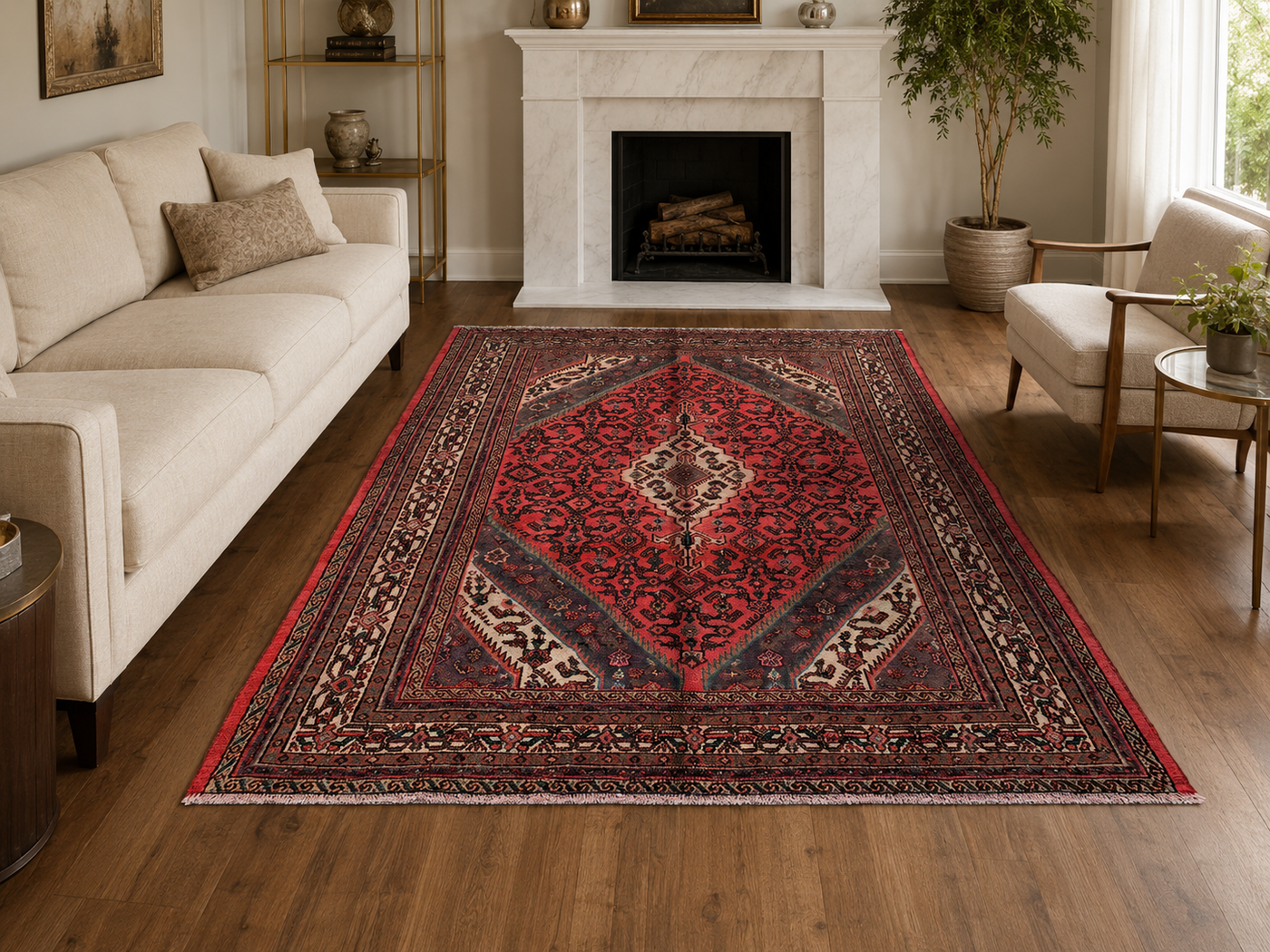 9'9" x 7'0" Handmade Persian Wool Rug styled in a room