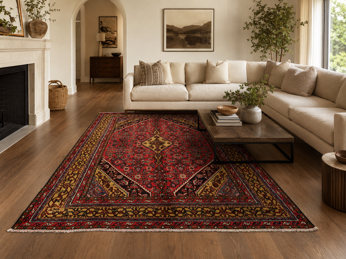 9'10" x 6'9" Handmade Persian Wool Rug styled in a room