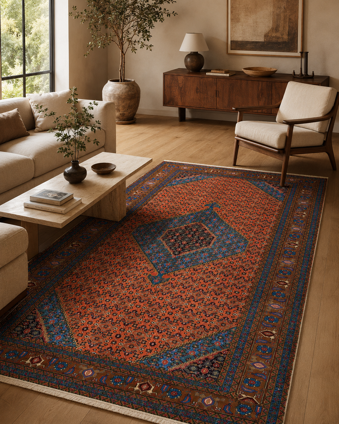 10'2" x 6'5" Handmade Persian Wool Rug styled in a room