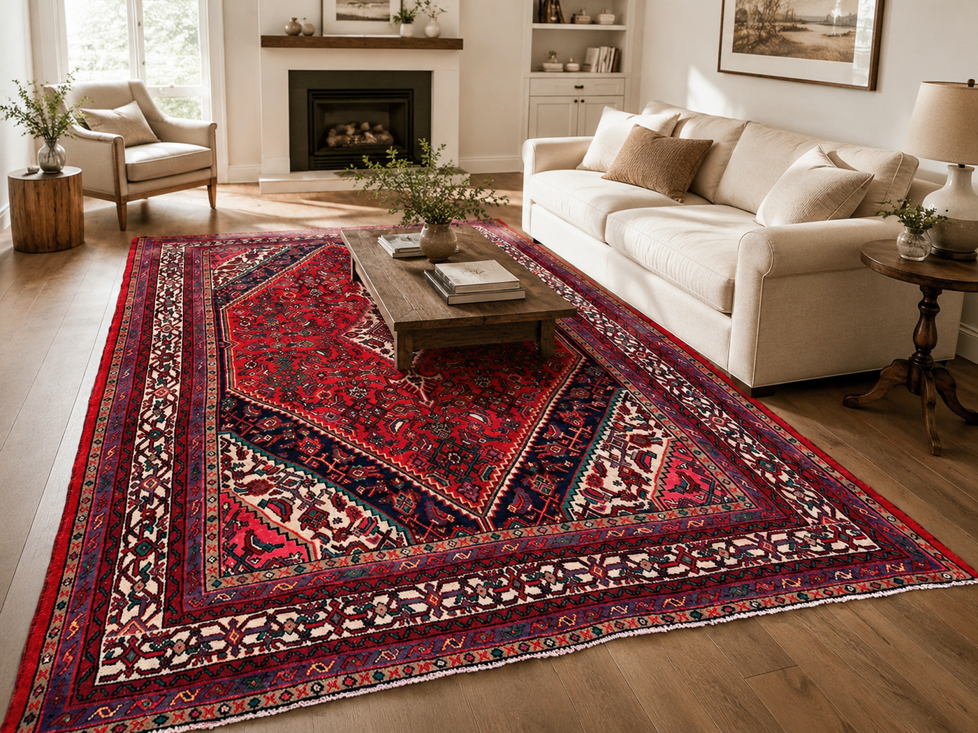 9'9" x 6'11" Handmade Persian Wool Rug styled in a room