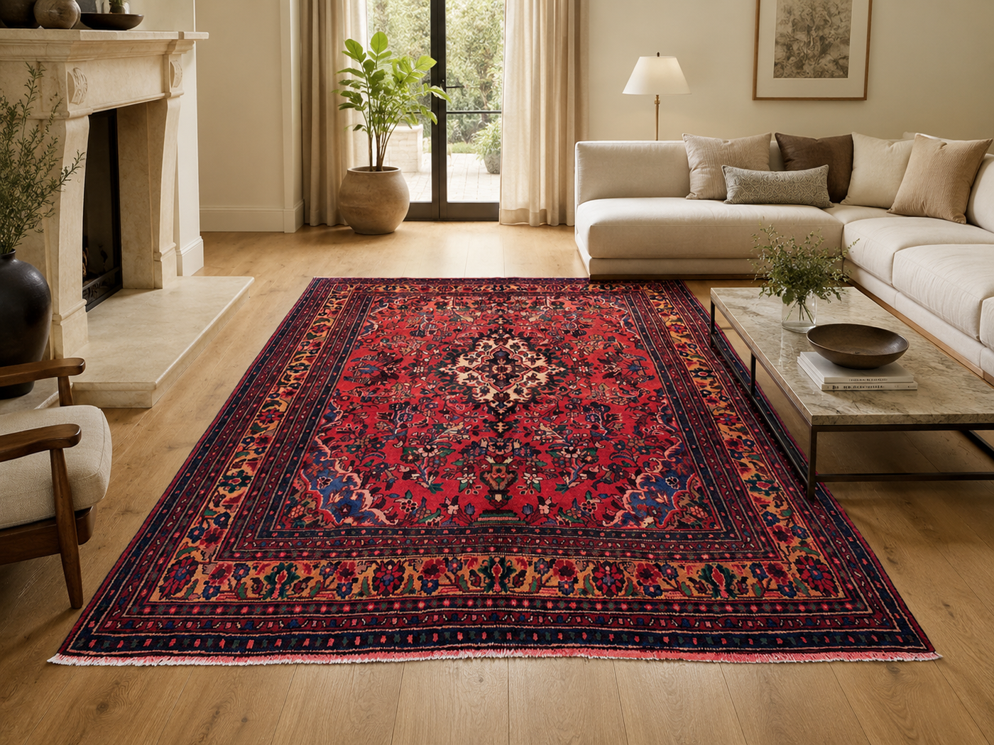 8'11" x 6'9" Handmade Persian Wool Rug styled in a room