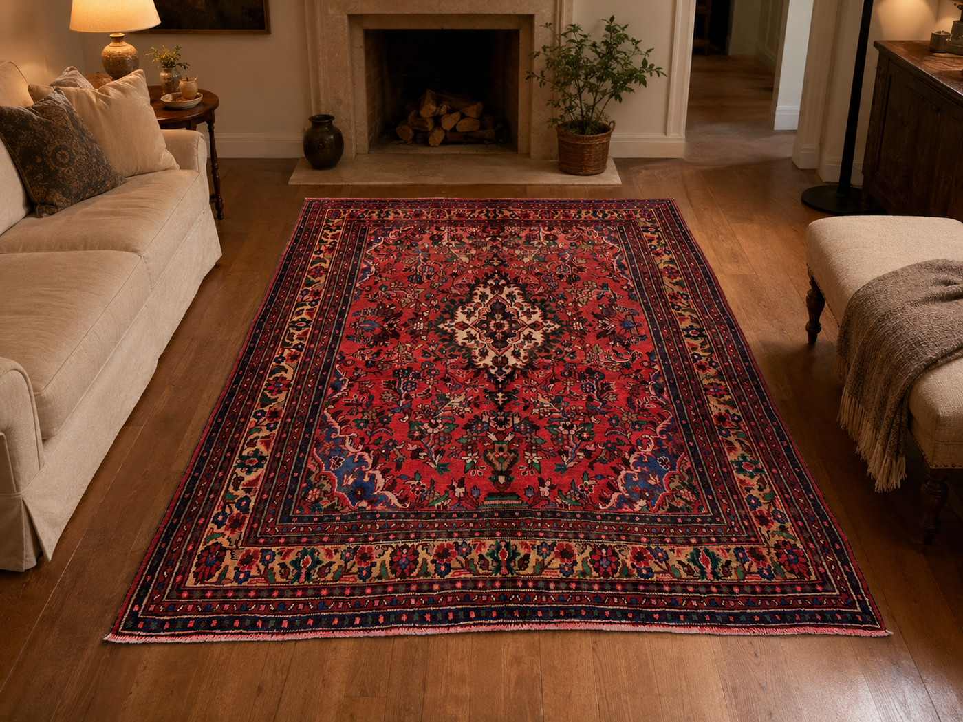 8'11" x 6'9" Handmade Persian Wool Rug room styling example