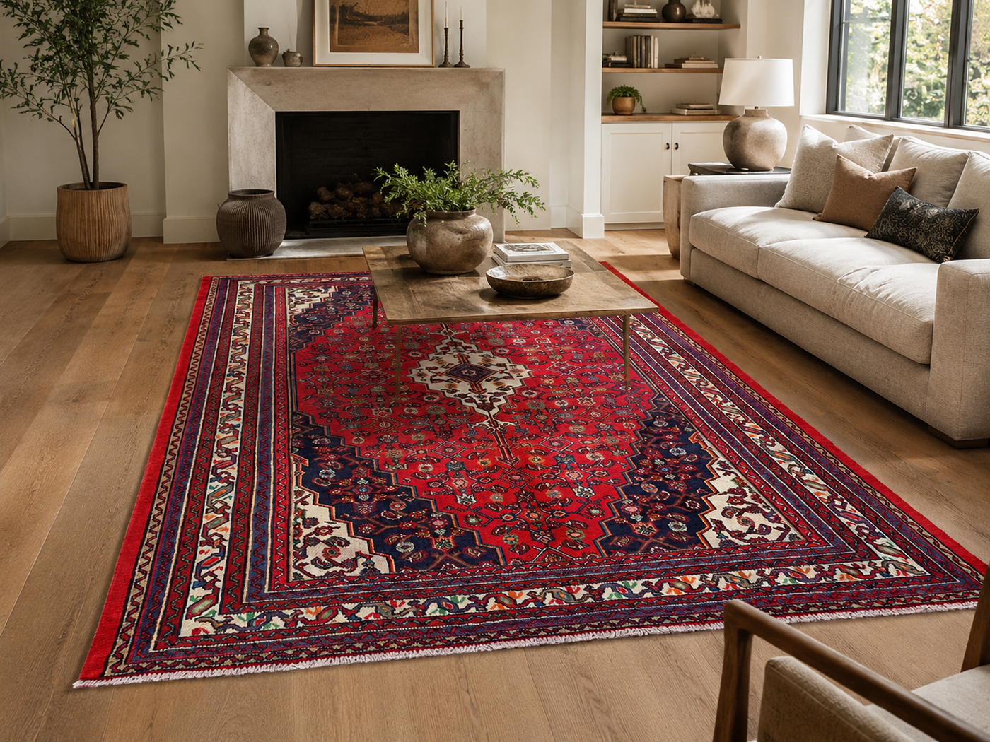 10'1" x 6'11" Handmade Persian Wool Rug styled in a room