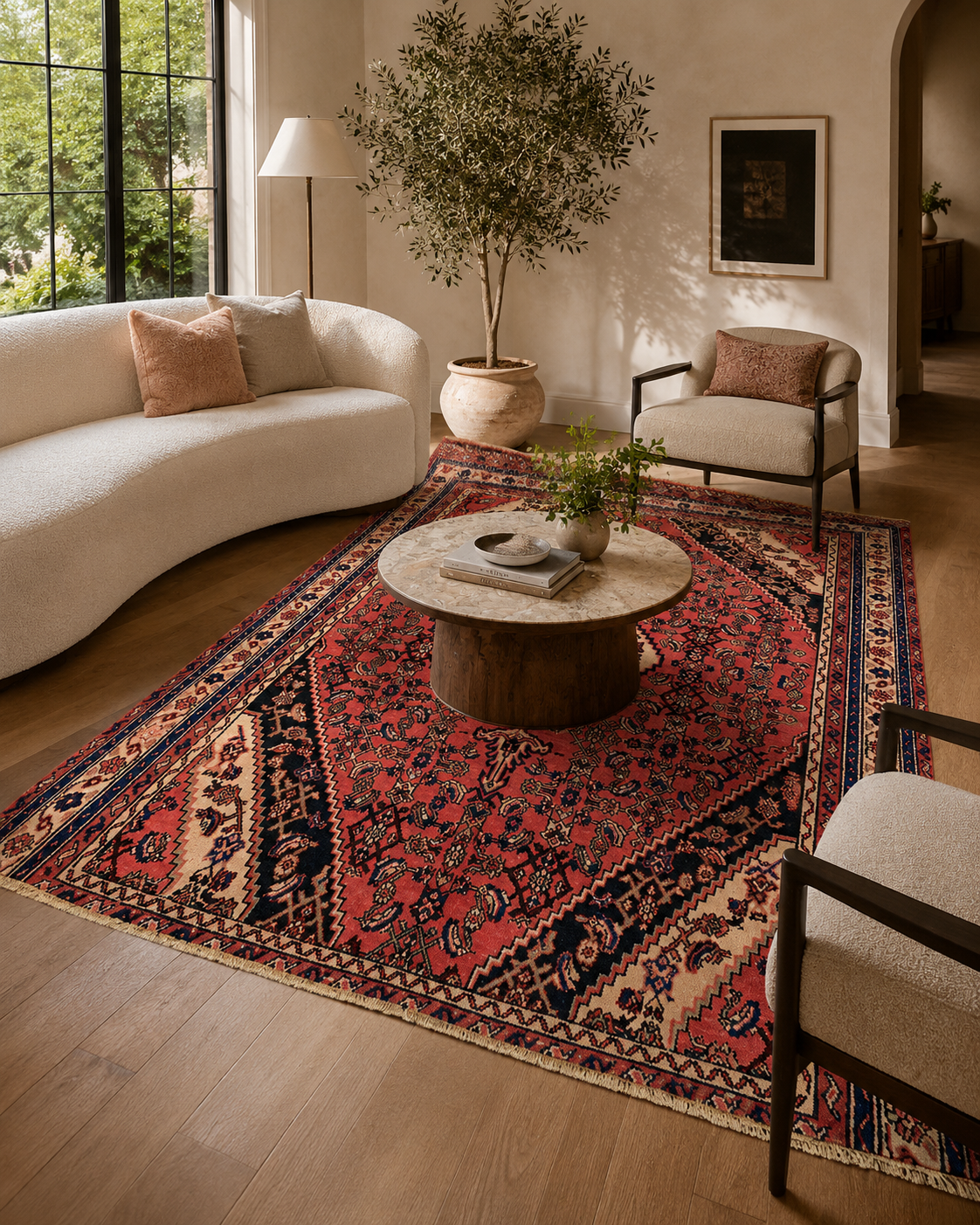 9'5" x 6'8" Handmade Persian Wool Rug styled in a room