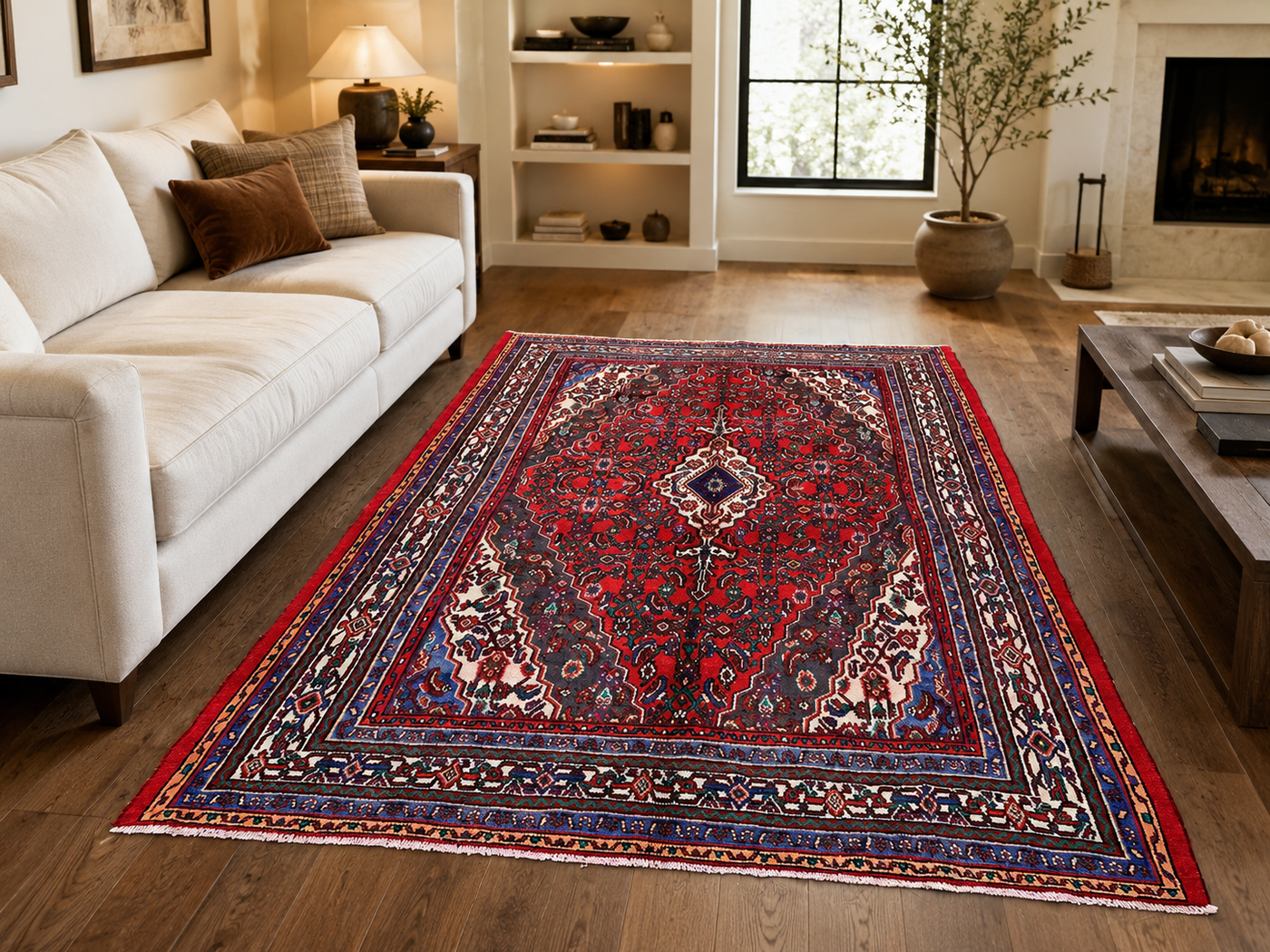 9'10" x 6'10" Handmade Persian Wool Rug styled in a room