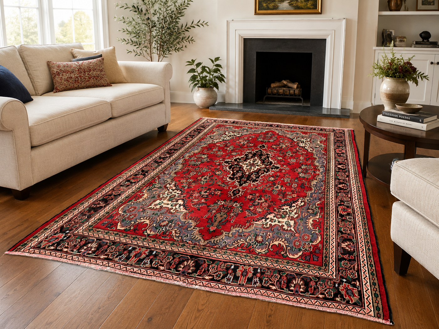 9'7" x 6'11" Handmade Persian Wool Rug styled in a room