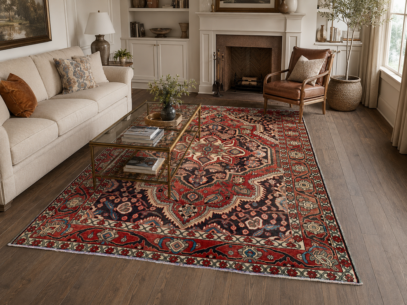 9'8" x 7'0" Handmade Persian Wool Rug styled in a room