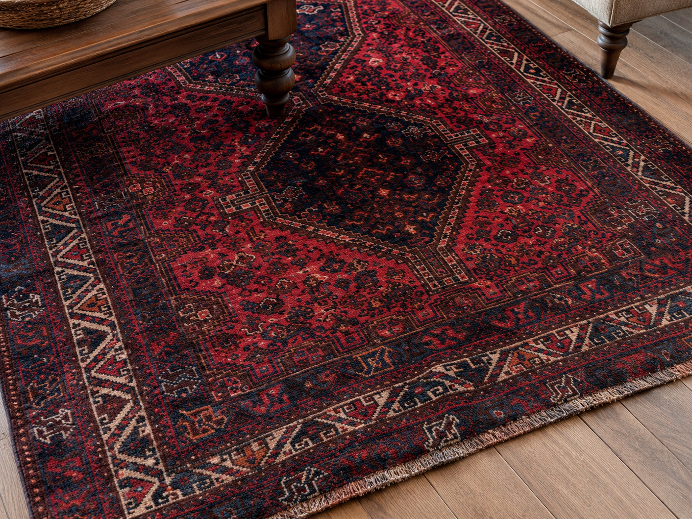 9'7" x 6'5" Handmade Persian Wool Rug wool texture and pattern detail