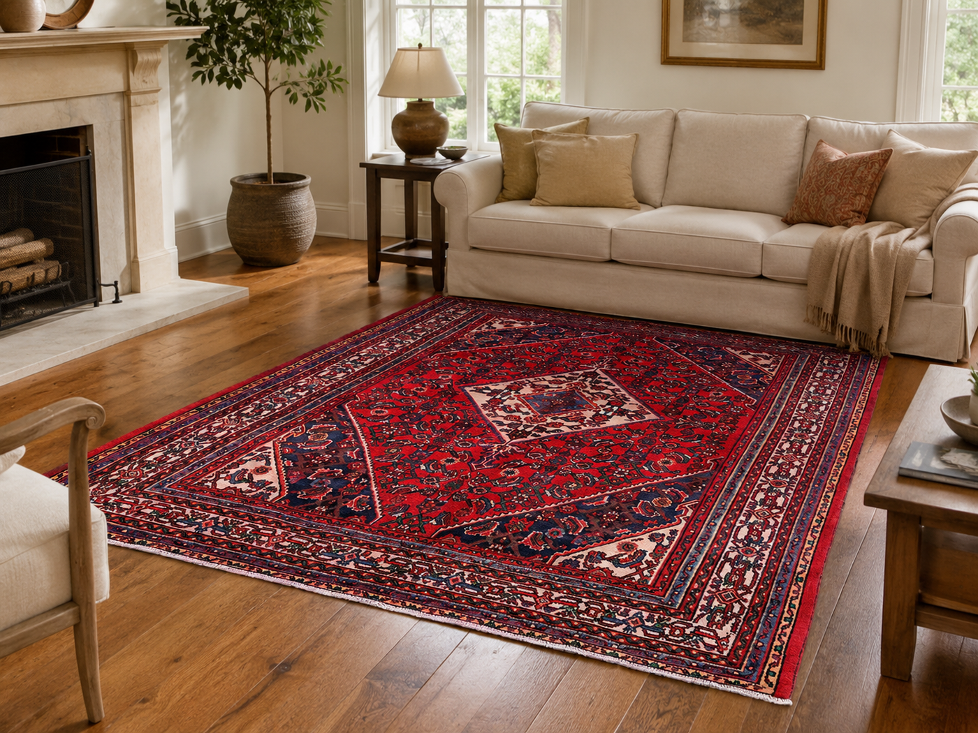 10'0" x 6'11" Handmade Persian Wool Rug styled in a room