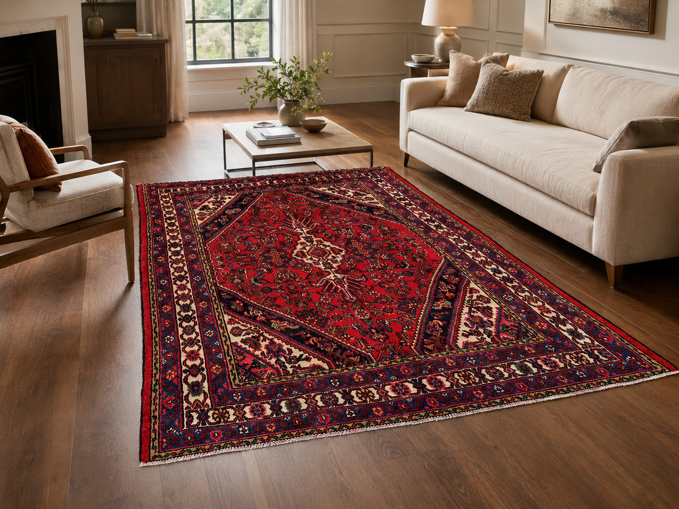 9'1" x 6'8" Handmade Persian Wool Rug styled in a room