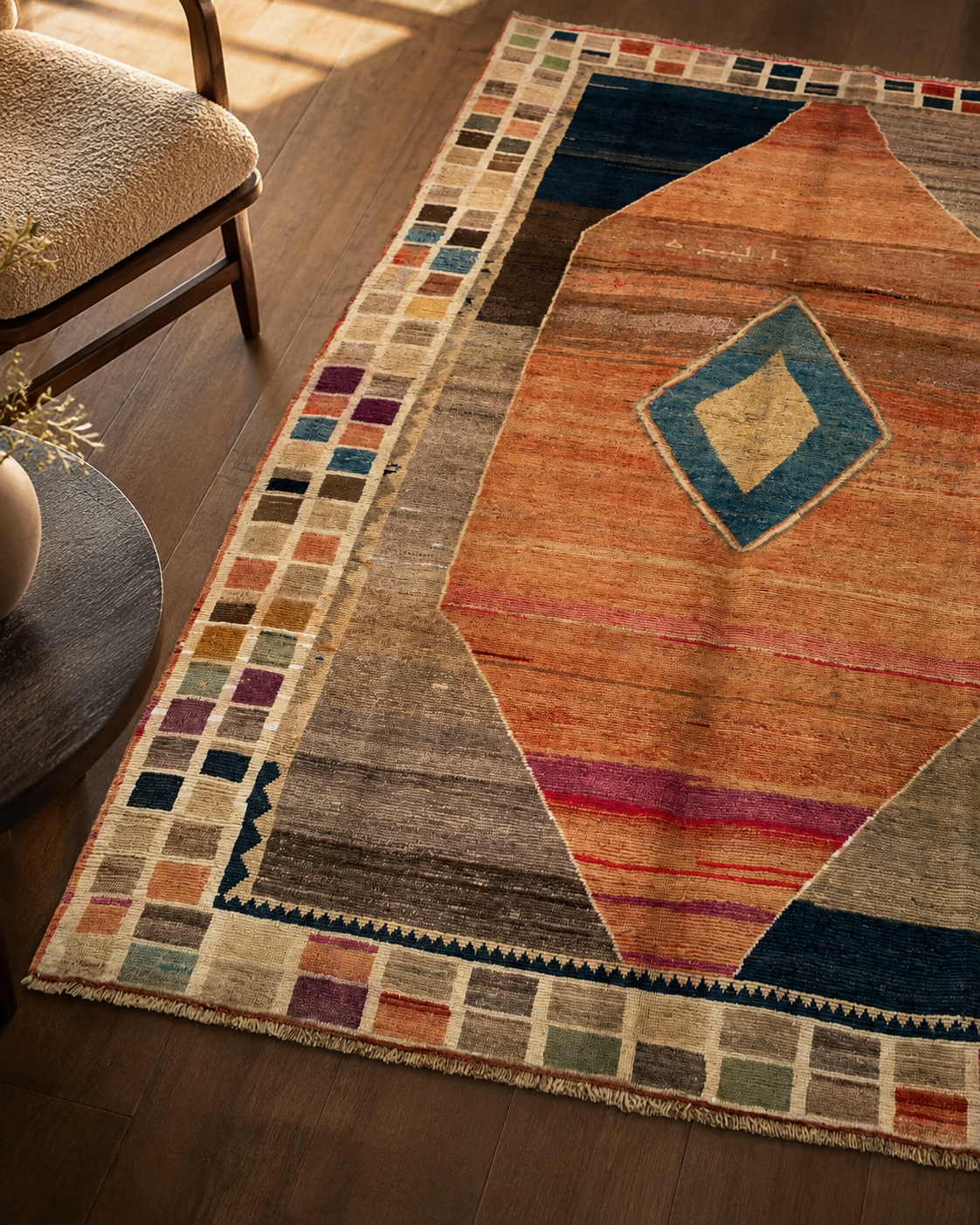 6'6" x 9'6" Handmade Persian Wool Rug wool texture and pattern detail