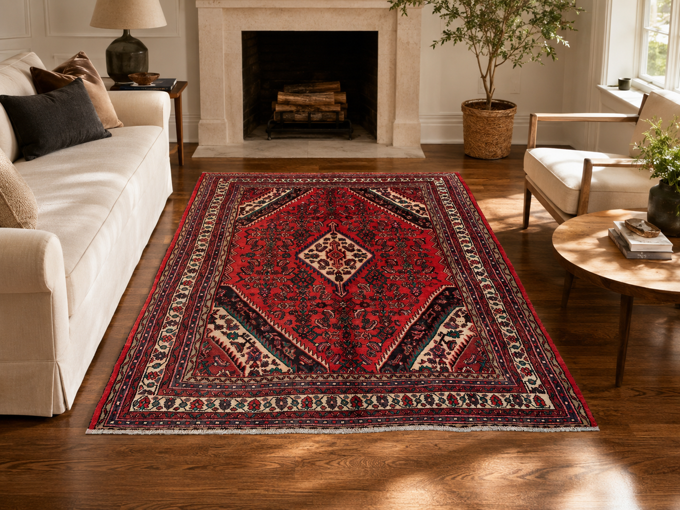 9'8" x 6'10" Handmade Persian Wool Rug styled in a room