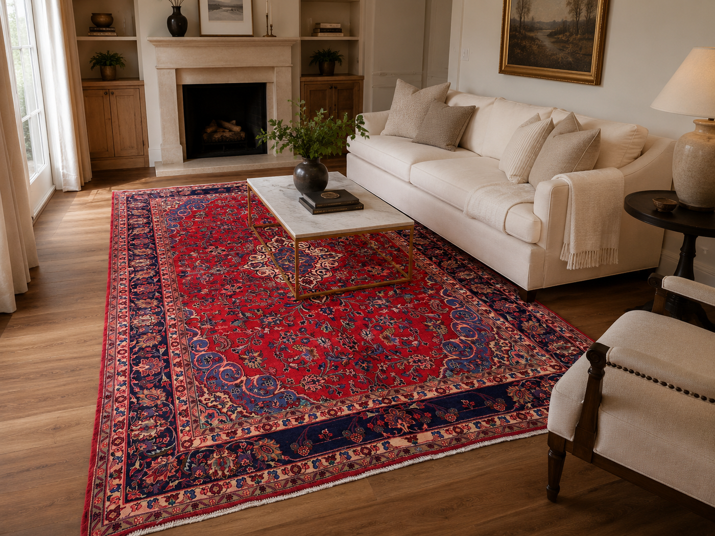 10'4" x 6'11" Handmade Persian Wool Rug styled in a room