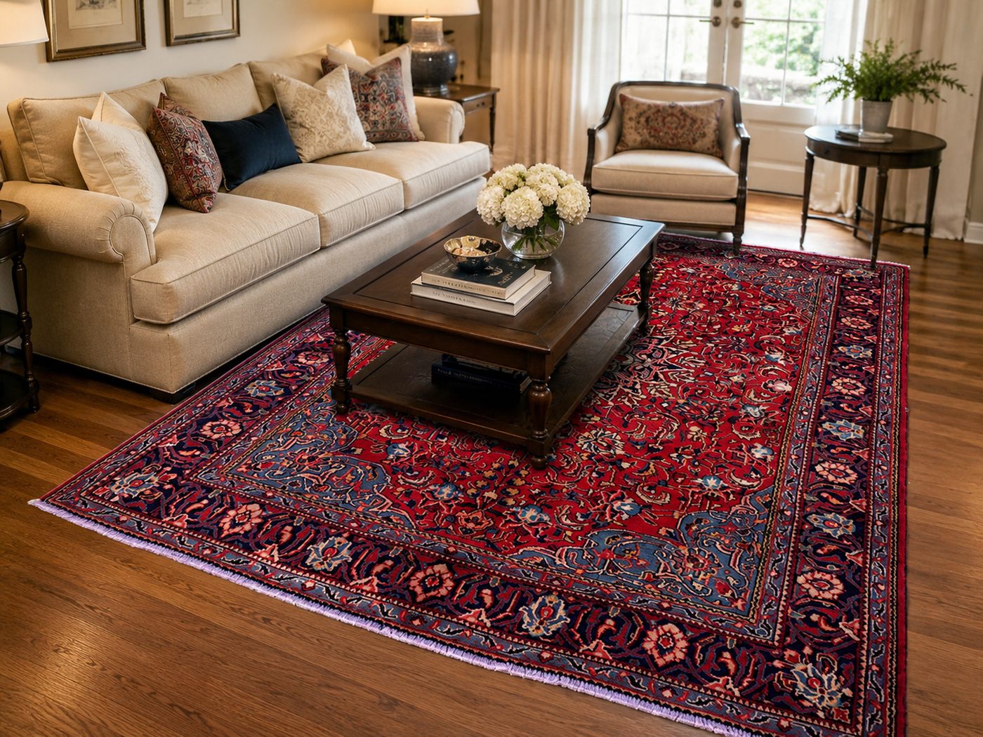 9'5" x 7'0" Handmade Persian Wool Rug styled in a room