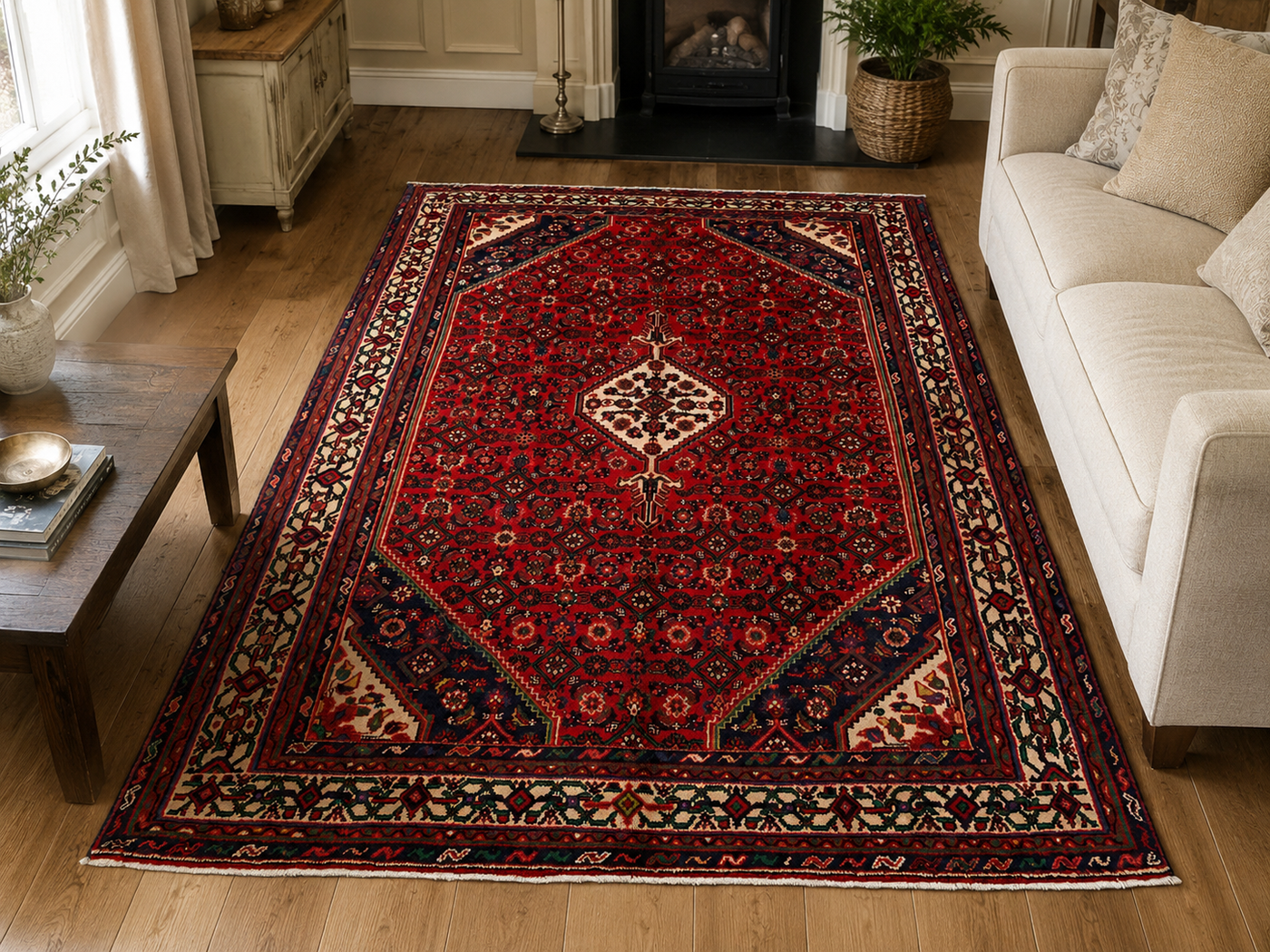9'10" x 6'8" Handmade Persian Wool Rug styled in a room