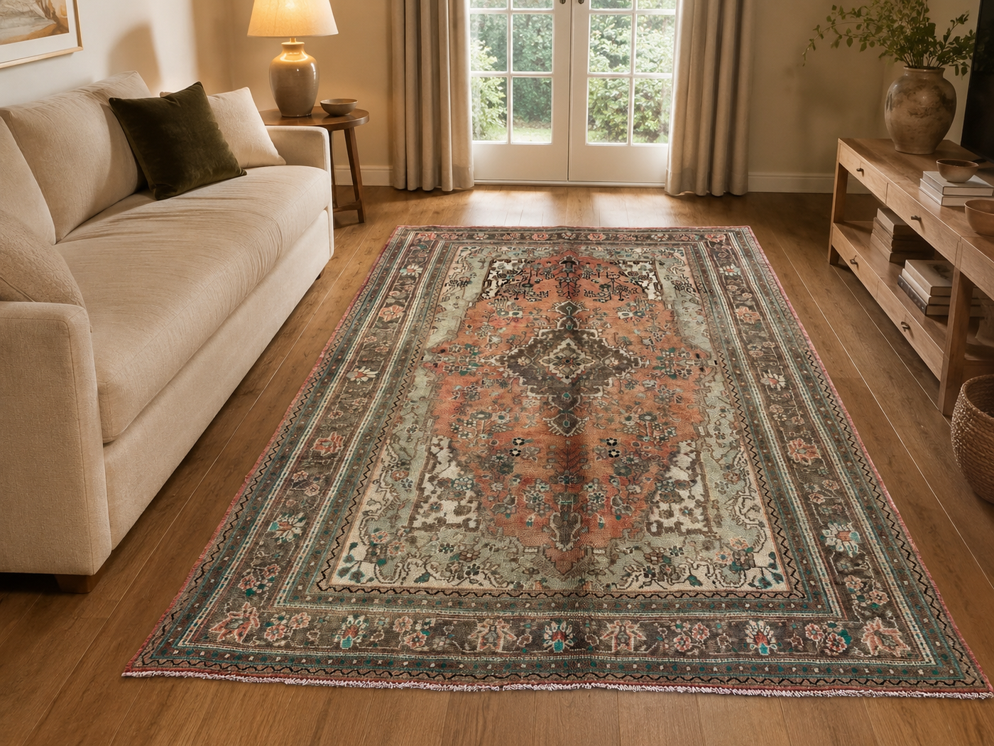 10'3" x 6'5" Handmade Persian Wool Rug styled in a room
