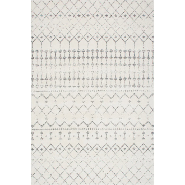 Moroccan Diamond Stripe Area Rug – Ivory / Grey – 8' x 11'