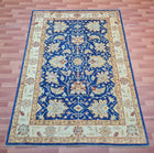 6'X9' Hand-Knotted Chobi Wool Area Rug - Blue/Beige