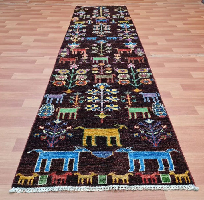 3'0X10'0 Tribal Runner Hand Knotted 100% Wool Area rug