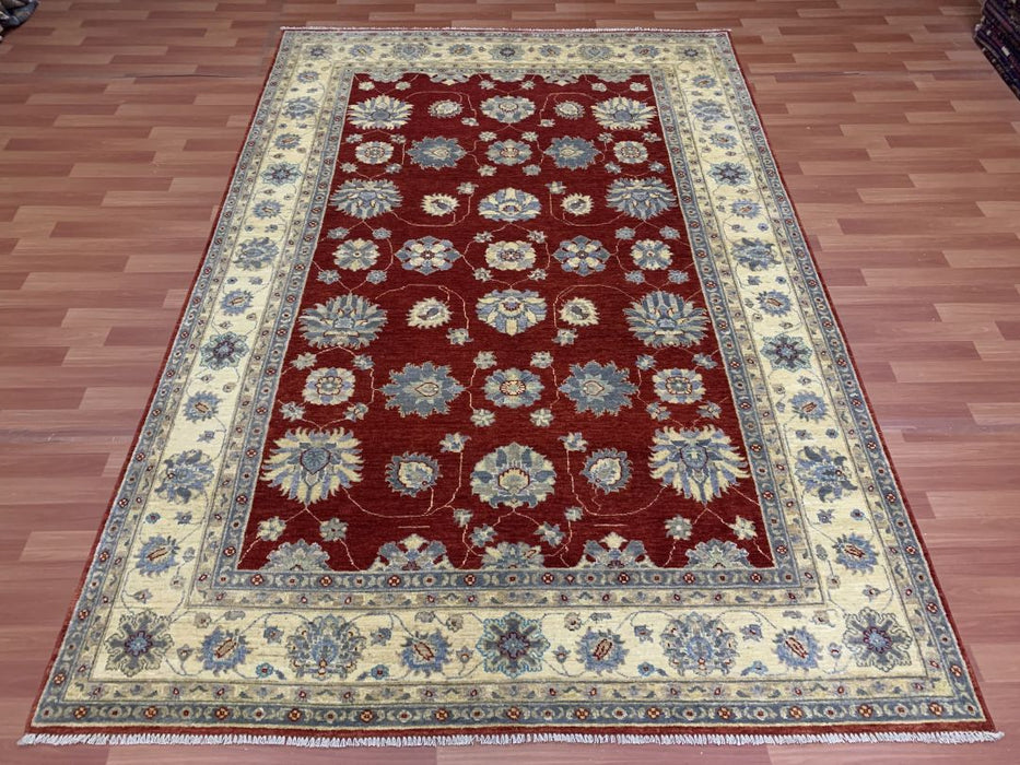 7'x10' Hand-Knotted Chobi Ivory/Red Area Rug – KB Rugs