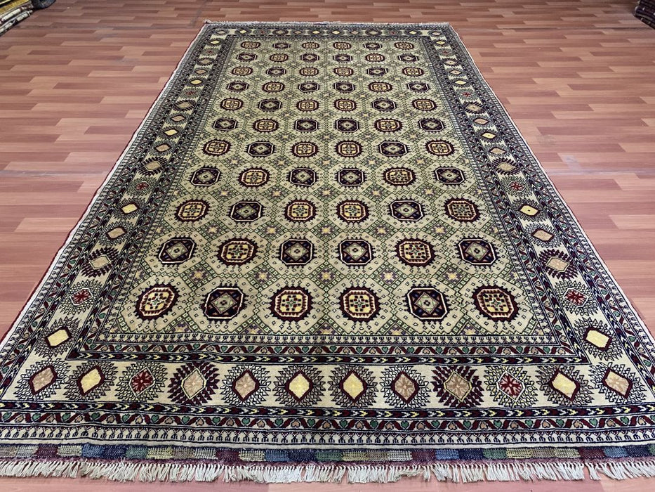 7'x10' Hand-Knotted Tribal Bukhara Beige/Multi Area Rug – KB Rugs