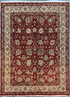 8'X10' Hand-Knotted Chobi Wool Area Rug - Red/Ivory