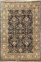 9'X12' Hand-Knotted Persian-Style (Indo-Persian) Wool Area Rug- Black/Beige