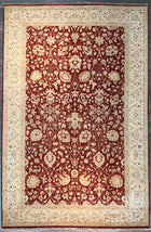 9'X12' Hand-Knotted Chobi Wool Area Rug - Beige/Burgundy