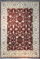 9'X12' Hand-Knotted Chobi Wool Area Rug - Red/Ivory