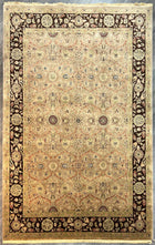 6'X9' Hand-Knotted Persian-Style (Indo-Persian) Wool Area Rug- Beige/Black