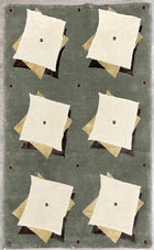 4'X6' Hand-Knotted Nepali Wool Area Rug- Green/Beige