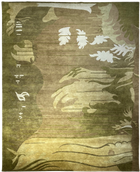 9'X12' Hand-Knotted Nepali Wool Area Rug -Green/Ivory